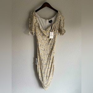 Tight Puffer Sleeve Yellow Floral Dress